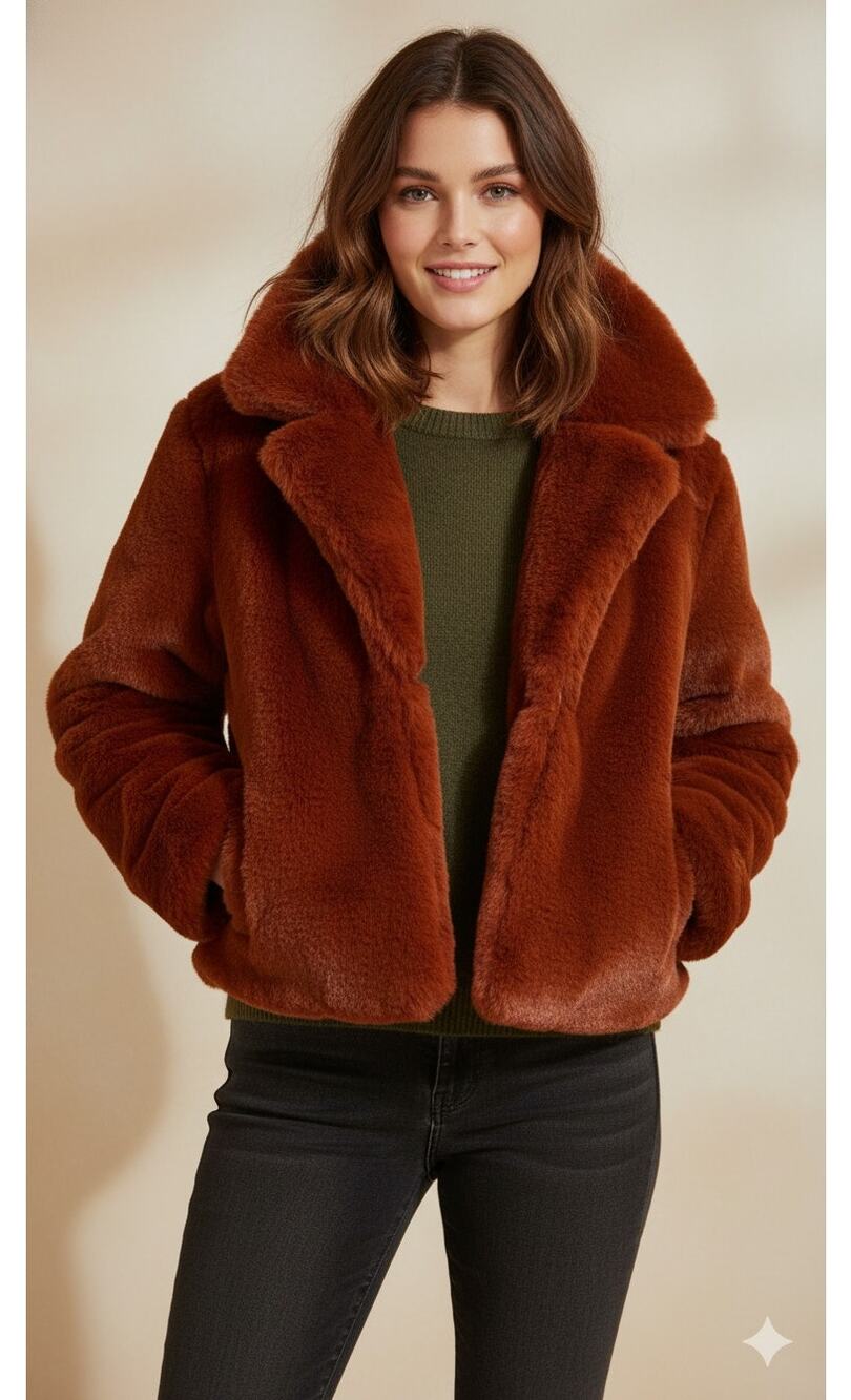 NWT MINKPINK Anya Australia Faux Fur Jacket Burnt/ rust Orange $189 Size L